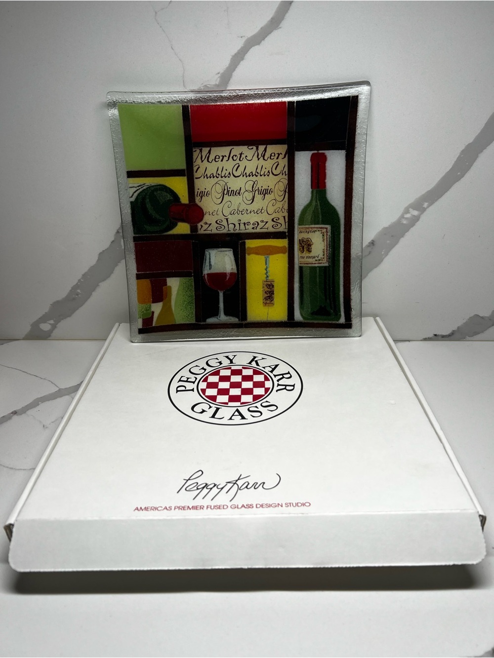 Peggy Karr Green & Red Wine Fused Glass Wall Panel